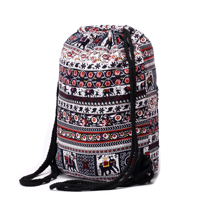 Women Backpacks Bohemian Style Bag Cotton Fabric Shoulder Bag Vintage Aztec Backpack Double Zipper Drawstring Rucksack Hobo Bag