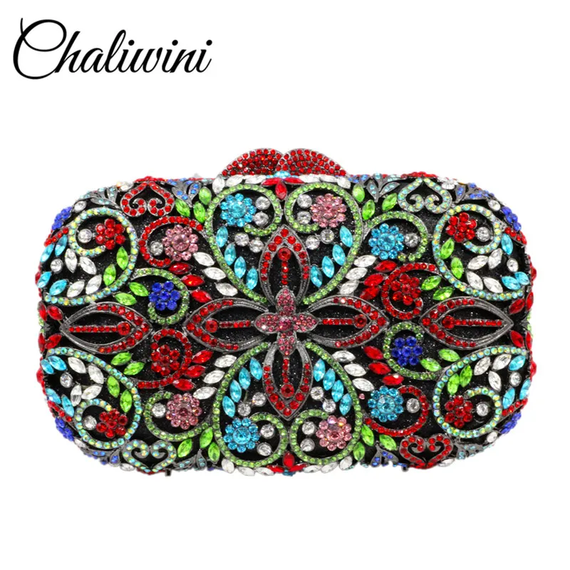 Chaliwini Fashion Wedding Shoulder Chain Lady Hand Bag Luxury Diamond Crystal Flower Party Handbags Women Evening Clutch Bags