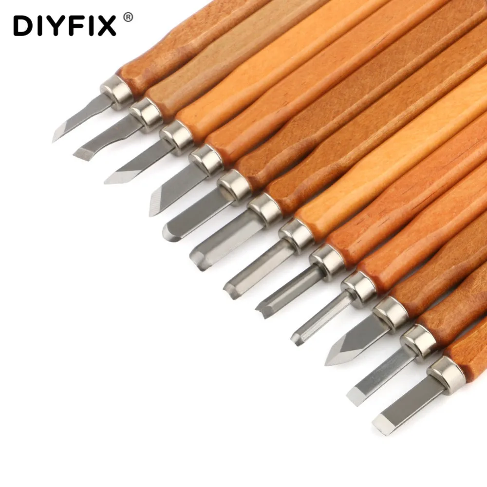 DIYFIX 13Pcs Set di strumenti per coltelli da intaglio del legno manico in legno strumenti per bisturi coltello da taglio in legno con Kit di utensili manuali per pietra per affilare