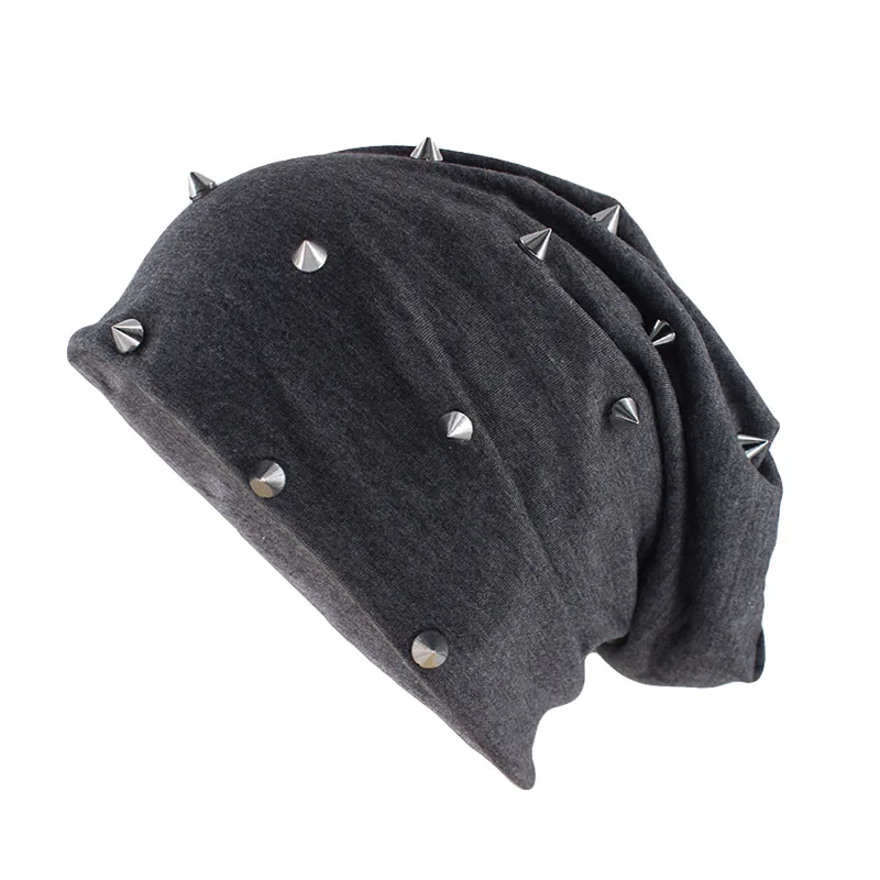 New Style Fashion Adult Cotton Hats For Unisex Autumn Spring Warm Beanies Silvery Rivet Casual Women Soft Outdoor Girls Hat Sale