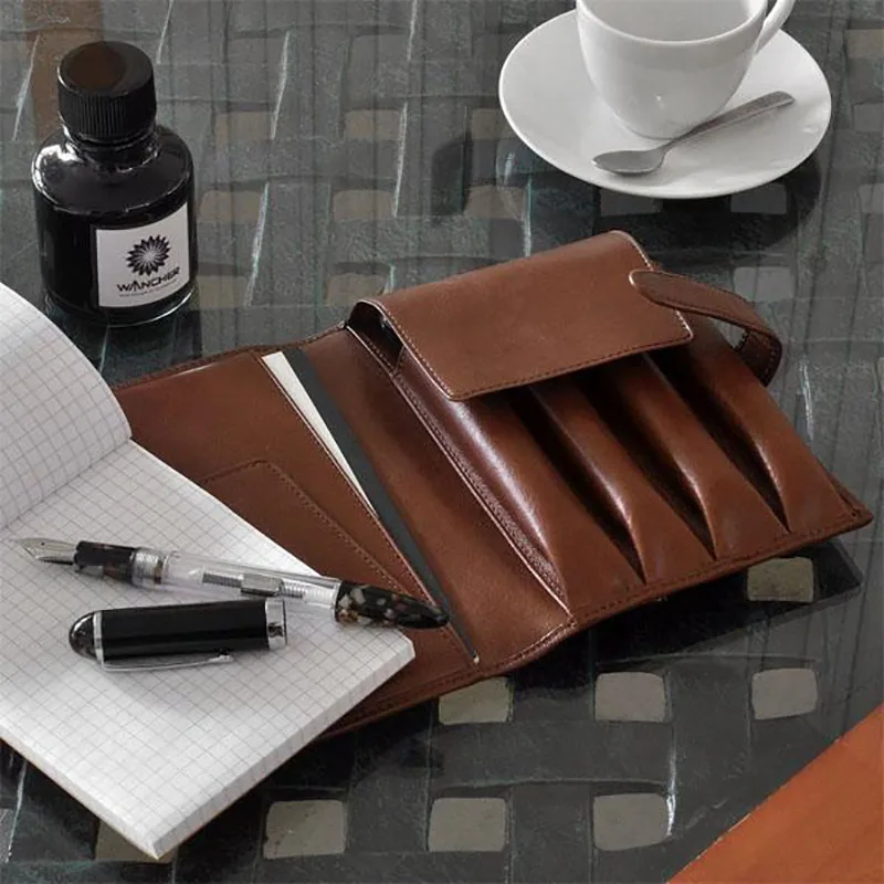 Wancher Stiftbeutel aus echtem Leder, Füllfederhalteretui, Rindsleder, Stiftehalter, Etui, Geschenkset, Stifttasche, Stiftaufbewahrung, Schreibwarenzubehör – Detail 2