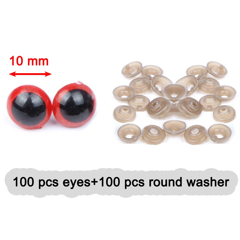 100PCS Colorful 10mm Plastic Safety DIY Doll Toy Eyes For Animal Puppet Crafts Amigurumi Bear Dolls Accessories with Washers