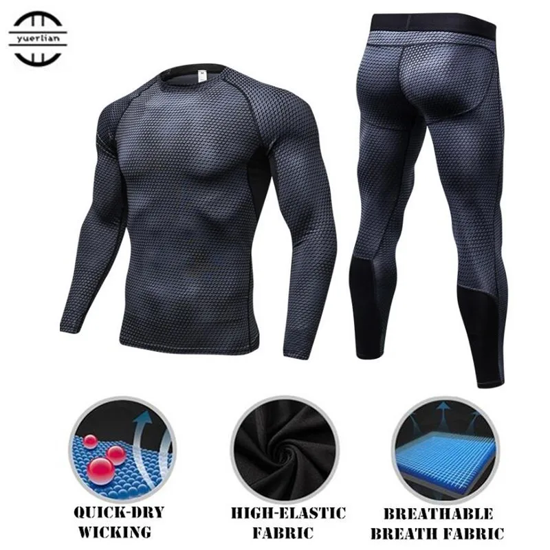 

100p Men Pro Shaper Compression Underwear Sets 3D Tight Pants & Tops,Elastic Quick-dry Wicking Sport Fitness Long Sleeve T-shirt