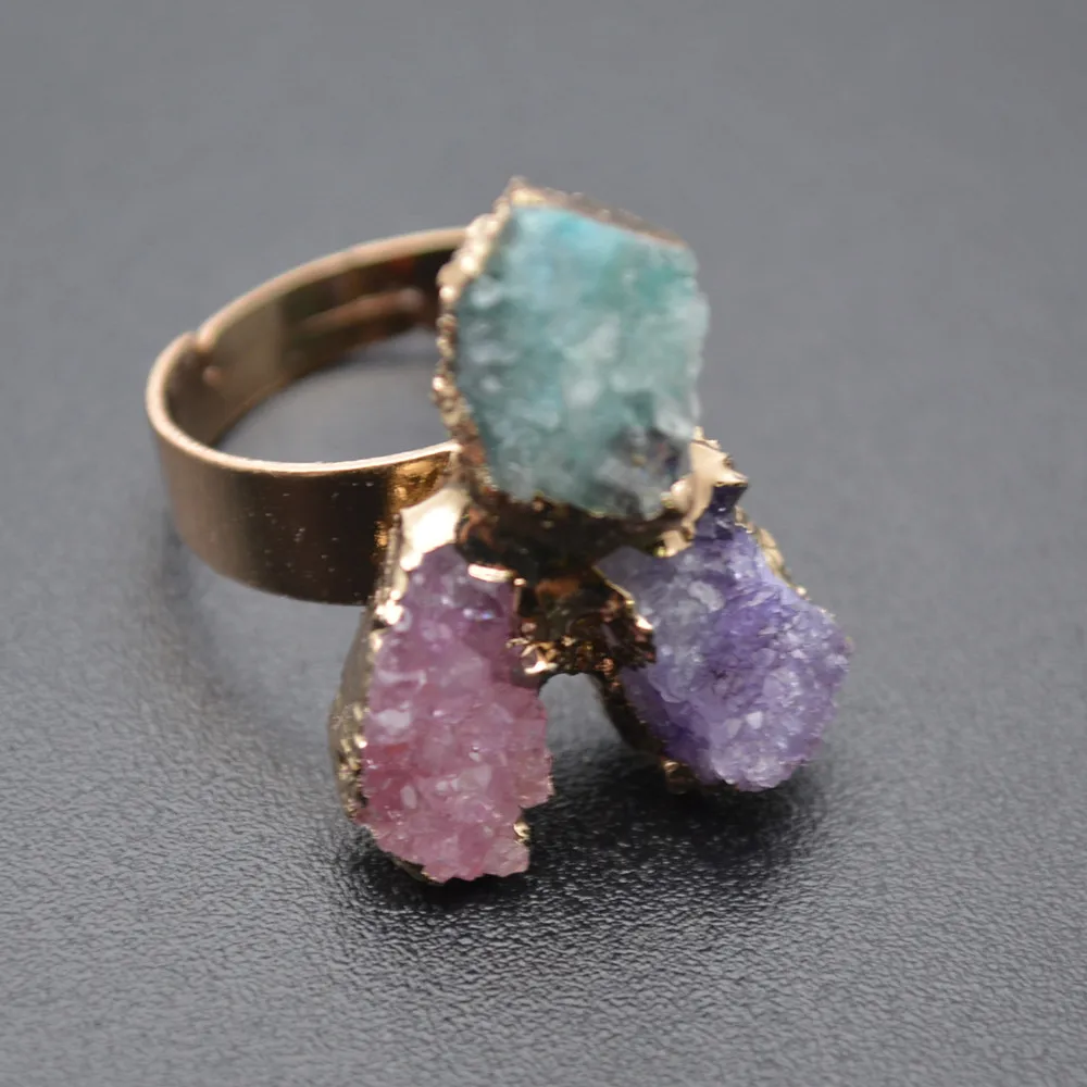 Outstanding Woman Jewelry Irregualr Druzy Quartz Stone Rings