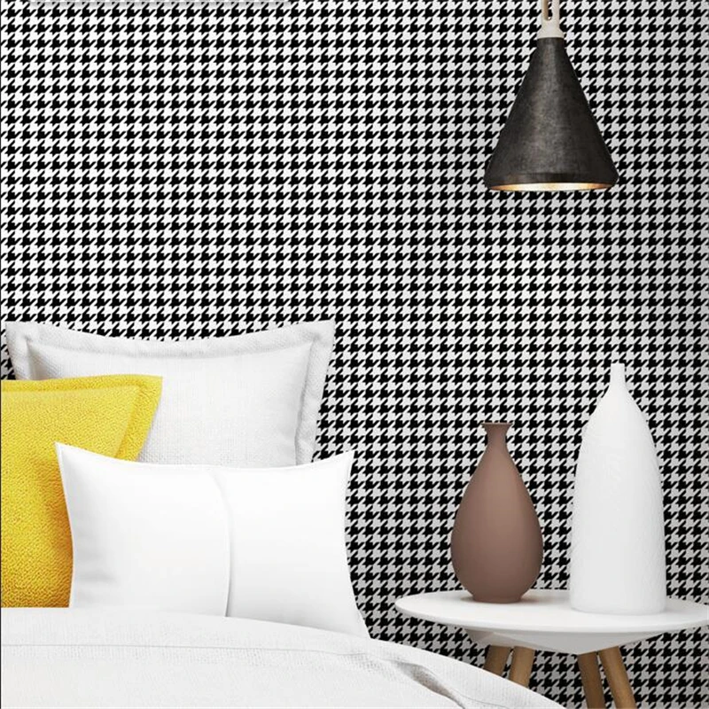 beibehang new Houndstooth black and white plaid wallpaper modern minimalist plain Nordic style ins bedroom living room wallpaper