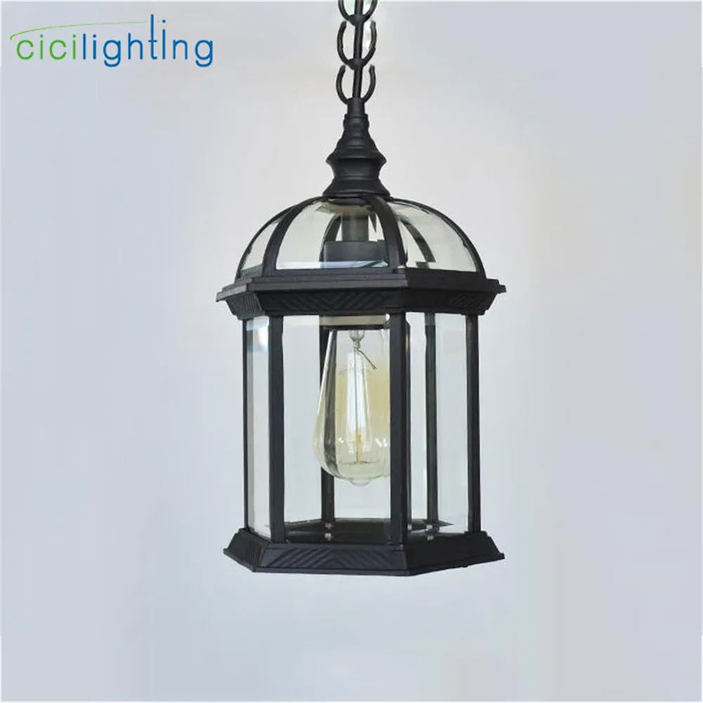 

Antique Aluminum Alloy + Glass Shade Outdoor Pendant Lights,Hanging Lantern Light Fixture for Porch with Clear Glass Shade