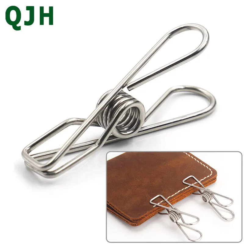 

Hot Stainless Steel Metal Spring Clips for Leather craft Tools Silver Ticket Clip Clothes Hanging Pegs Clips Clamps Leather Tool