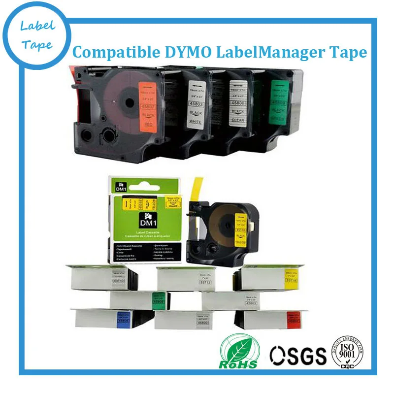 Hot Sale 6pcs/lot 12mm Mixed Color Dymo 45013 45010 45016 45018 45017 45019 Ribbon label Maker Dymo D1 Tape