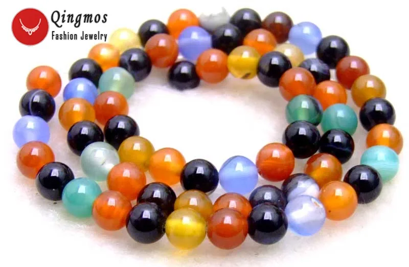 

Qingmos Natural 6mm Round Multicolor Agates Loose Beads for Jewelry Making Necklace Bracelet Earring DIY Strands 15'' Los627