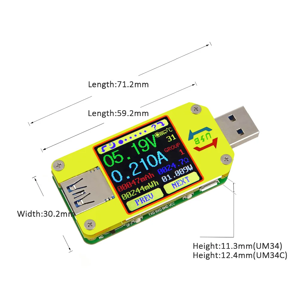 UM34/UM34C UM24/UM24C UM25/UM25C DC woltomierz amperomierz próbnik napięcia napięcie ładowania akumulatora USB Tester