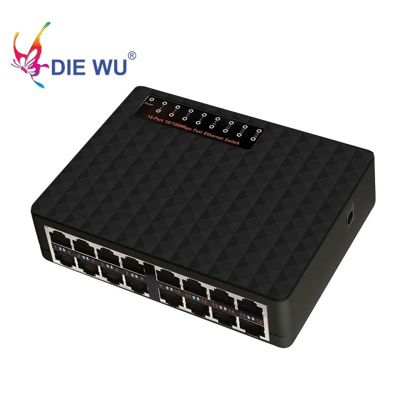 16 Ports Fast Ethernet Switch 10/100Mbps RJ45 Network Switch Switcher Hub for Desktop PC