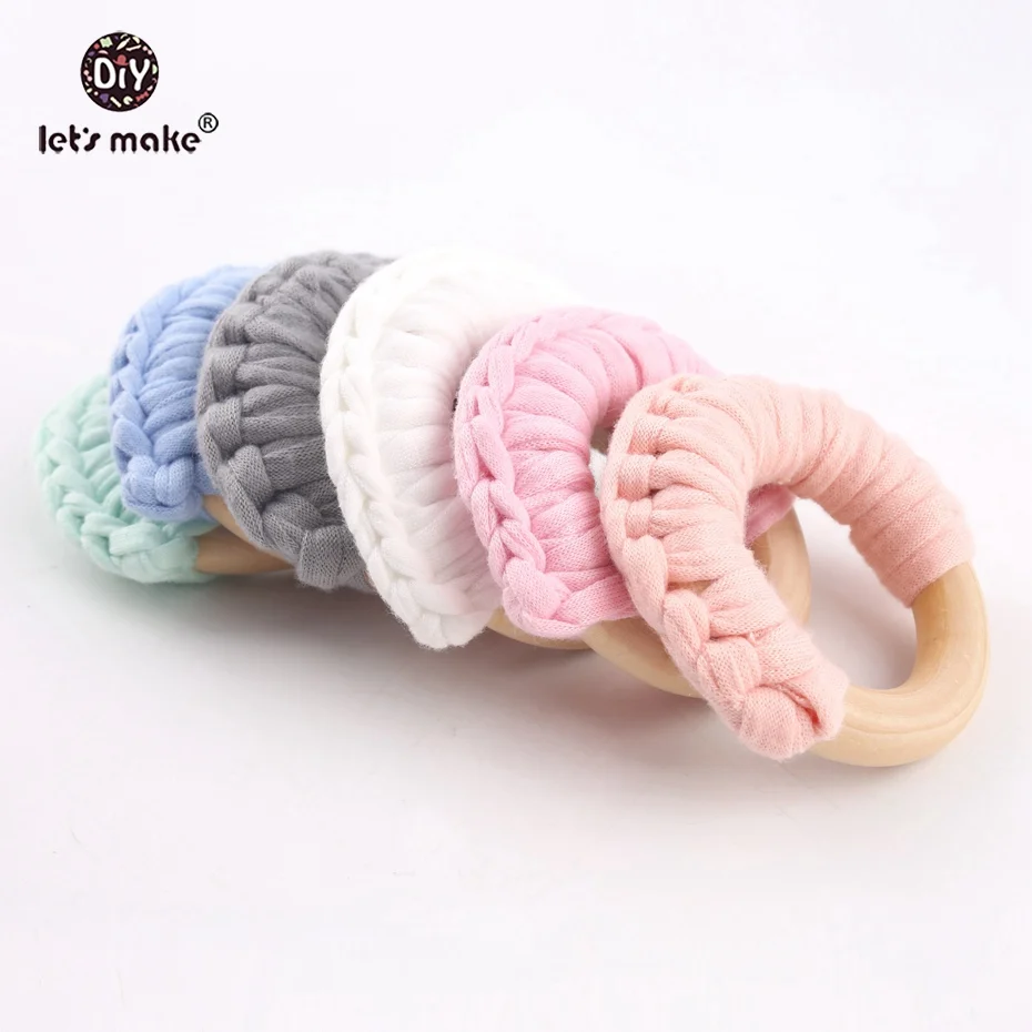 

Let's Make 20pc 56mm Cloth Half Wooden Teether Ring Food Grade Wood Teether Shower Gift Ring DIY Wood Nursing Pendant For Baby