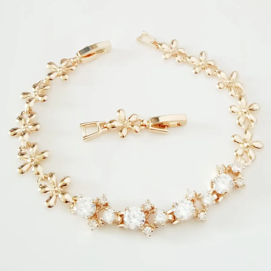 Women Bracelet Fashion Gold Color 585 Jewelry  Luxury Clear  Cubic Zircon Gold Charm Bracelet Femme