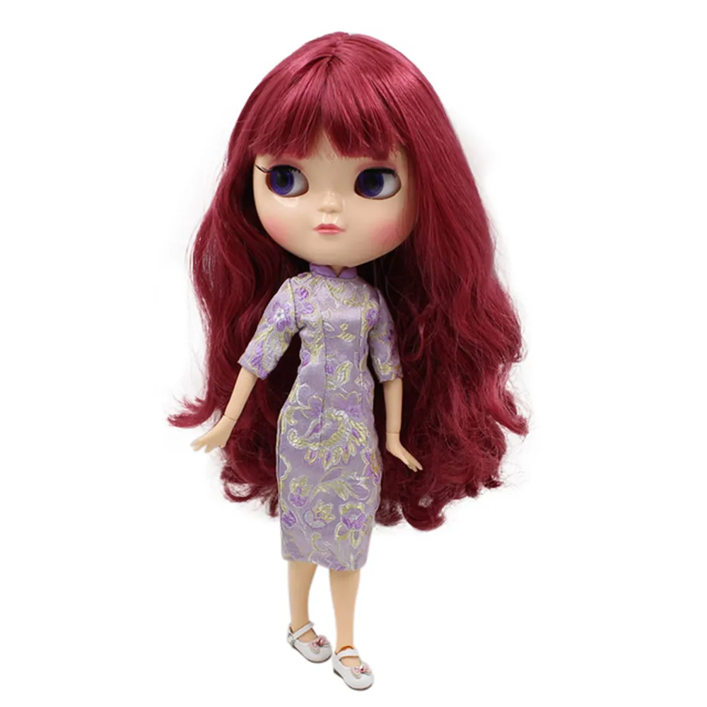 

DBS blyth doll icy licca body joint body New wine red long curly hair 1/6 30cm gift toy