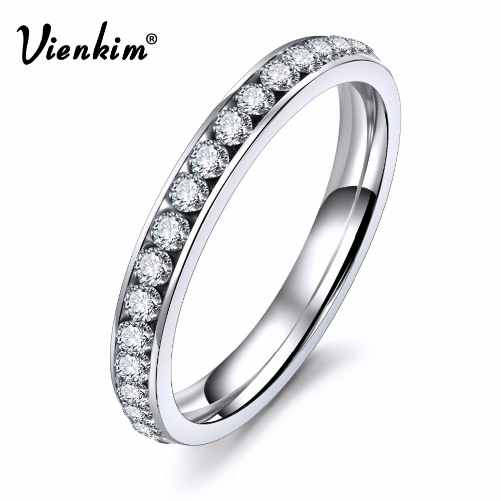 Vienkim Silver Color Titanium Zinc Alloy Minimalist Ring Female CZ Austrian Crystals Rings for Women Wedding Jewelry 2019