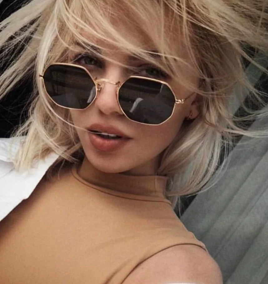 Clearance Ladies hexagon sunglasse  metal Women Brand Designer Fashion Rimless  Clear Ocean Lenses Sun Glasses  UV400