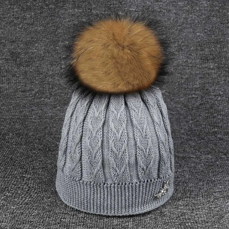 [YARBUU] knitted beanies cap winter hat for women girl's cap mink fur pompom hats solid colors gorros cap female causal hat