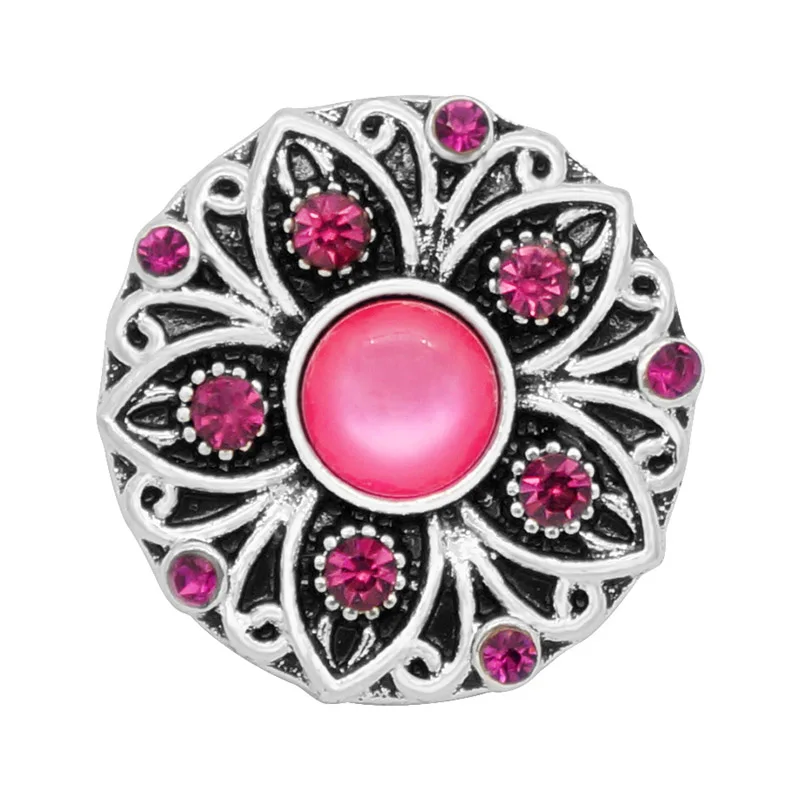 New KZ3042 Beauty Charm Round Rhinestone Flowers pattern 18MM Metal snap buttons for DIY snap jewelry wholesale