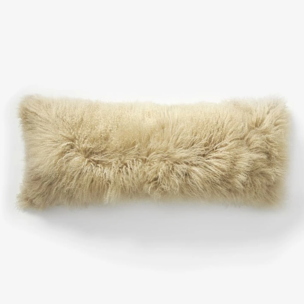 Mongolian Fur Pillow Cover Tibetan Sheepskin Cushion Cover Vintage for Sofa 12 