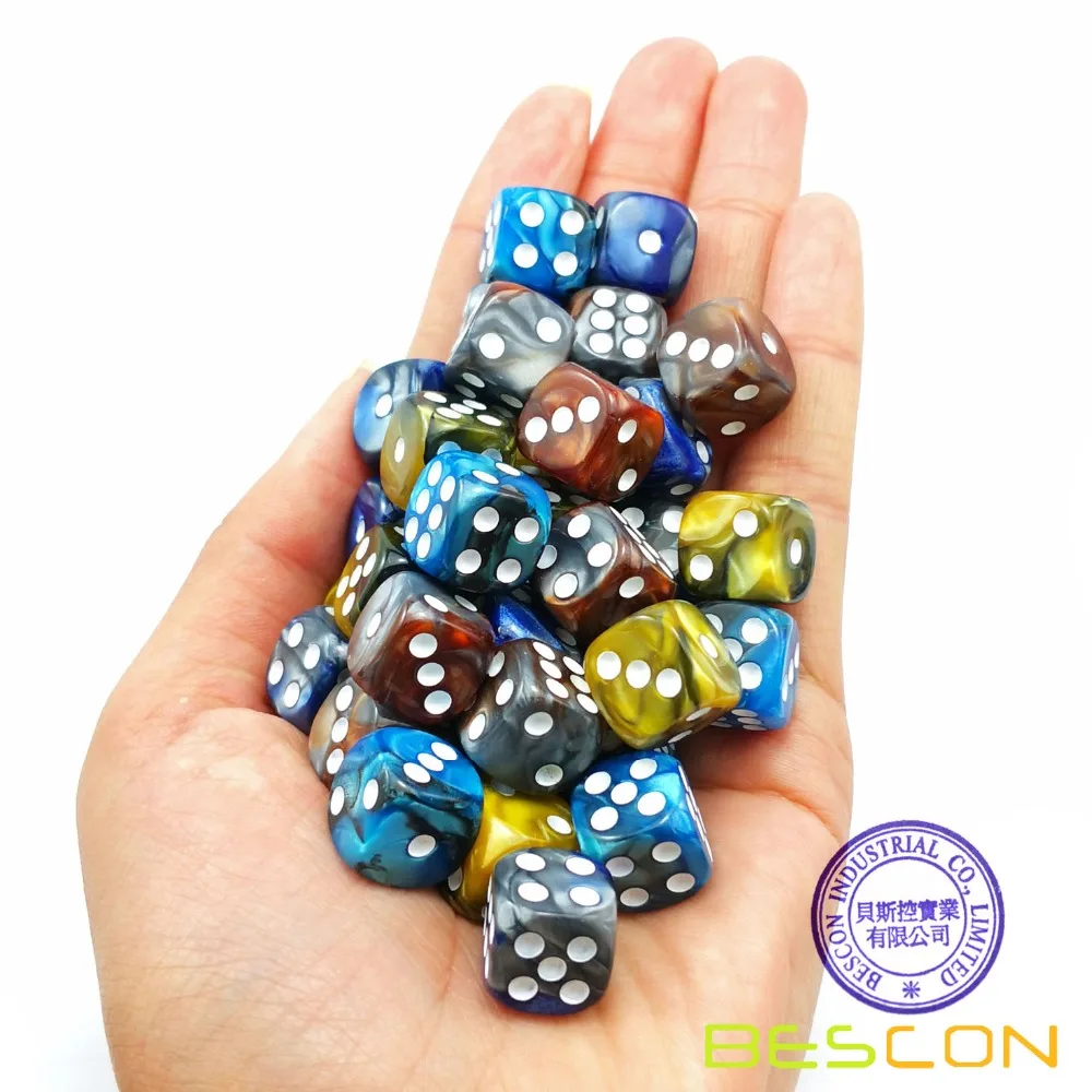 Bescon 12mm D6 Dice 36 in Cube, Assorted Gemini ROCK Colors, 12mm Six Sides Die (36) Block of Dice