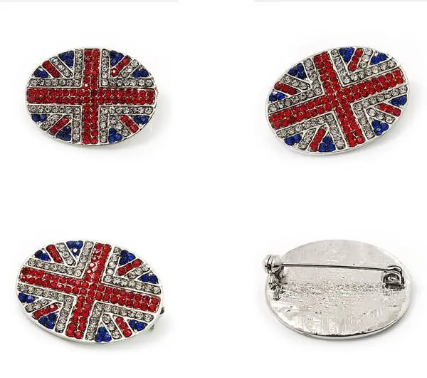 Hot Sale 100pcs/lot 30mm Red Blue Crystal Rhinestone UK Flag Brooches