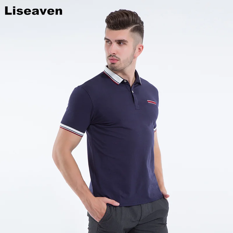 

Liseaven men polo shirt fashion new design solid color men's short sleeve slim shirt for men tee tops