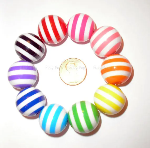 

Free shipping 60pcs/lot Mixed Chunky beads style large 20mm round striped resin loose beads for Necklace Jewelry Wholesales