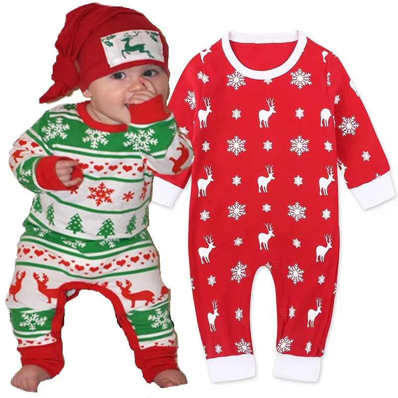 Cute Christmas Newborn Clothes Baby Girl Rompers Pajamas 100% Cotton Premature Jumpsuits One-Piece Clothing Snowflakes Reindeer