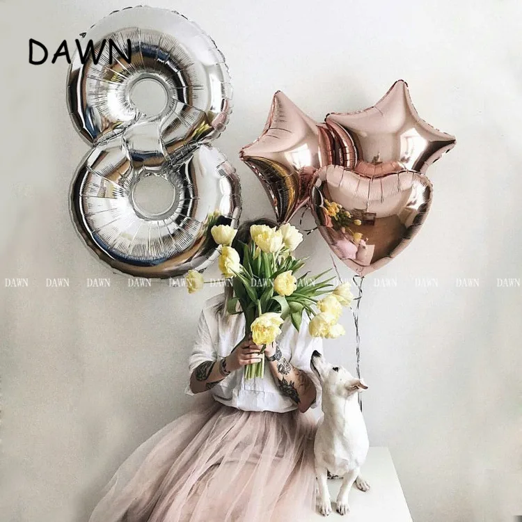 Large 40inch Silver rose Gold Aluminium Foil Number Balloons 0-9 Birthday Wedding Engagement Party Decor Globo Kids Ball Supplie