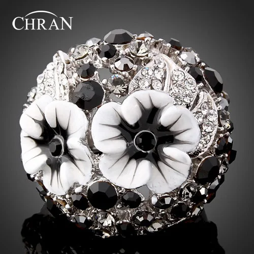 

Chran Classic Design Rhodium Plated Fashion Rings Jewelry Accessories Wholesale Enamel Flower Crystal Wedding Rings For Women