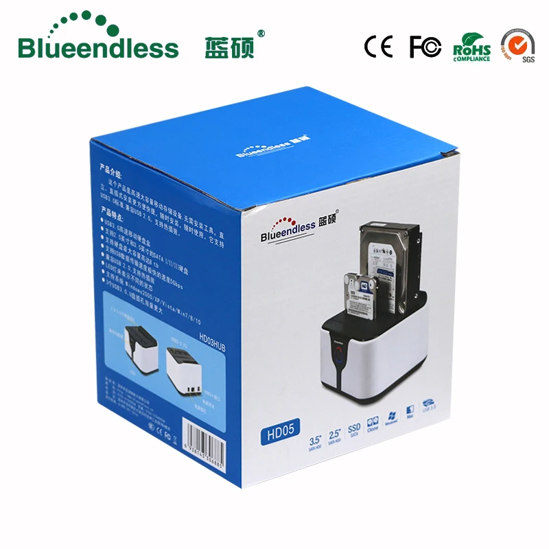 Clone SATA to USB 3.0 Hdd Docking Station Hdd Box 2.5/3.5"External Hdd Case USB3.0 Hdd 2 Bay Plastic External Hard Drive SSD Box