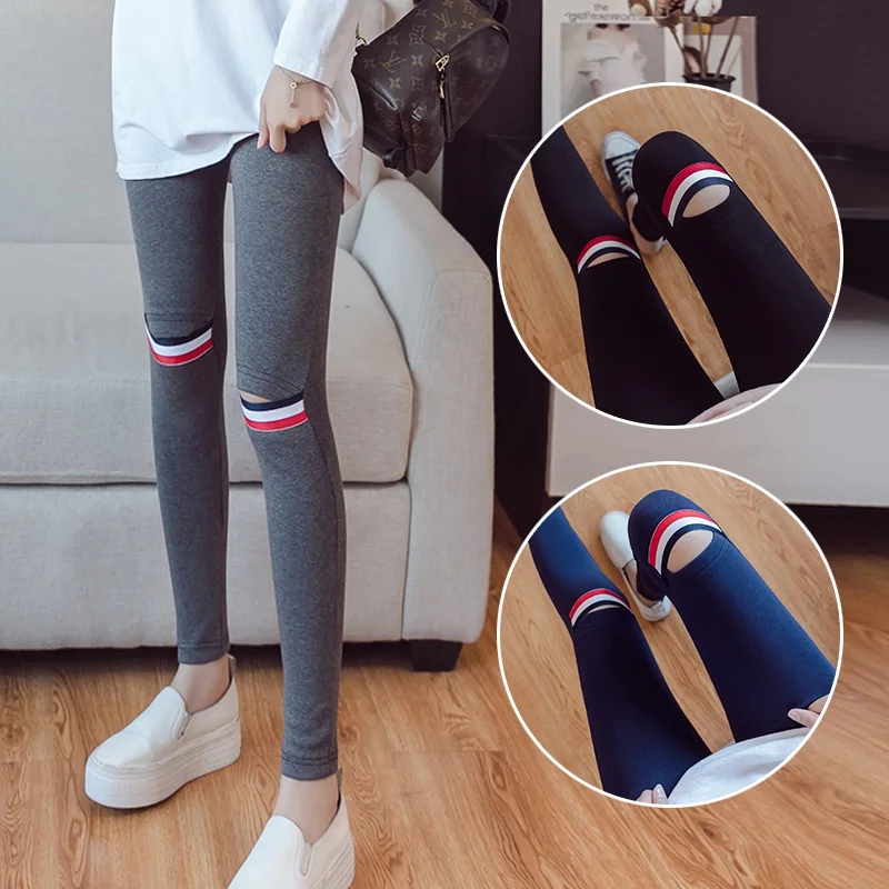 

2019 spring new pregnant women pants wear fashion hole feet pants stomach lift nine points trousers autumn and winter clothing