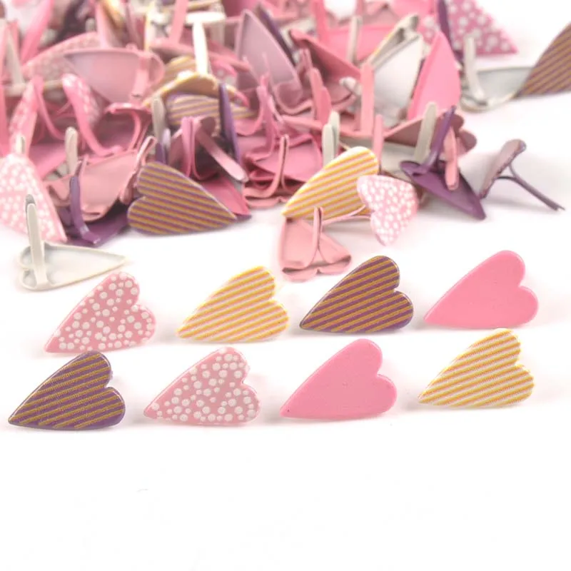 11x16mm Mix Pattern Heart Brads For DIY Metal Craft Handcraft Decoration Embellishments For Scrapbooking Accessories 20pcs C2580