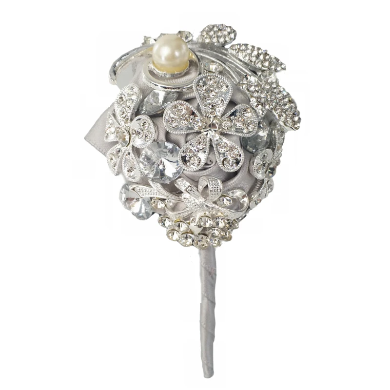 Bouquets de mariée en argent, modèle personnalisable, luxueux, plein de diamants, broches, fleurs, superbe strass, W8888-SET