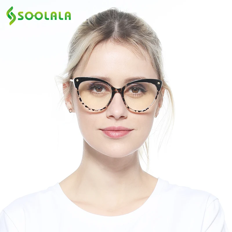 

SOOLALA TR90 Cat Eye Reading Glasses With Anti Blue Light Women Semi-Rimless Presbyopic Reading Glasses Protection Computer