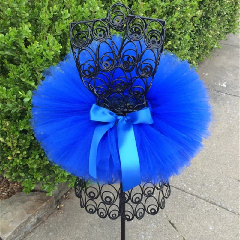 Cute Girls Royal Blue Tutu Skirts Baby Fluffy Tulle Dance Pettiskirts Tutus with Big Ribbon Bow Kids Party Costume Skirts Cloth