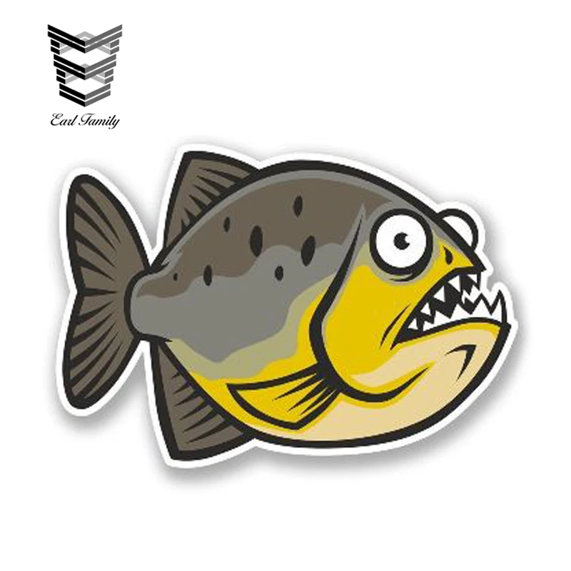 EARLFAMILY 13cm x 9cm Cartoon Car Sticker Piranha Fish Vinyl Sticker Animal Reflective Decal Car Styling Waterproof Accessories