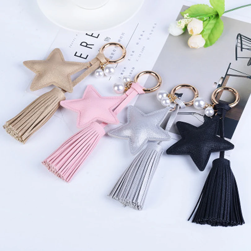 PU Leather Tassel With Star Bags Pendant Car Keychain Fashion Women Handbag Jewelry Gift R282