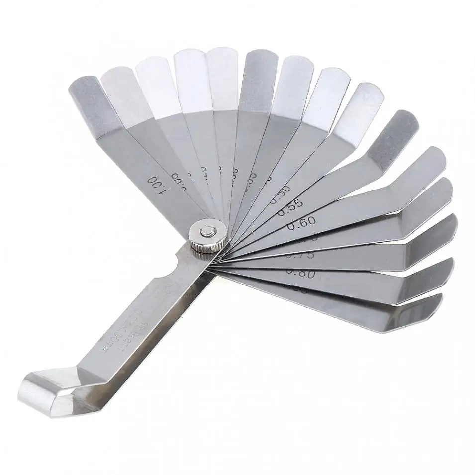 0.05 - 1mm Thickness Curved Stainless Steel Gapped Metric Filler Feeler Gauge with 16pcs Blades for Woodworking Measurement Tool