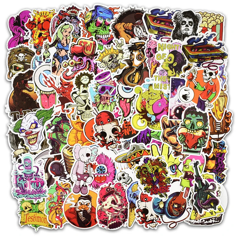 New 100 PCS Horror Doodle Stickers for Laptop Phone Skateboard Luggage Cars Mixed Funny Graffiti Decals Cool DIY Sticker