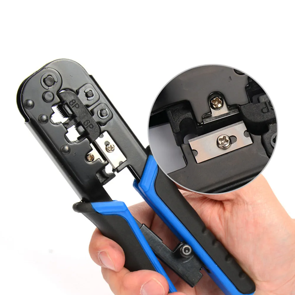 Julydream 1PC Modular Crimping Tool Network Cable Ratchet Crimping Pliers for 4P 6P 8P RJ-11/RJ-12 RJ-45 Cutter Stripper 7.5