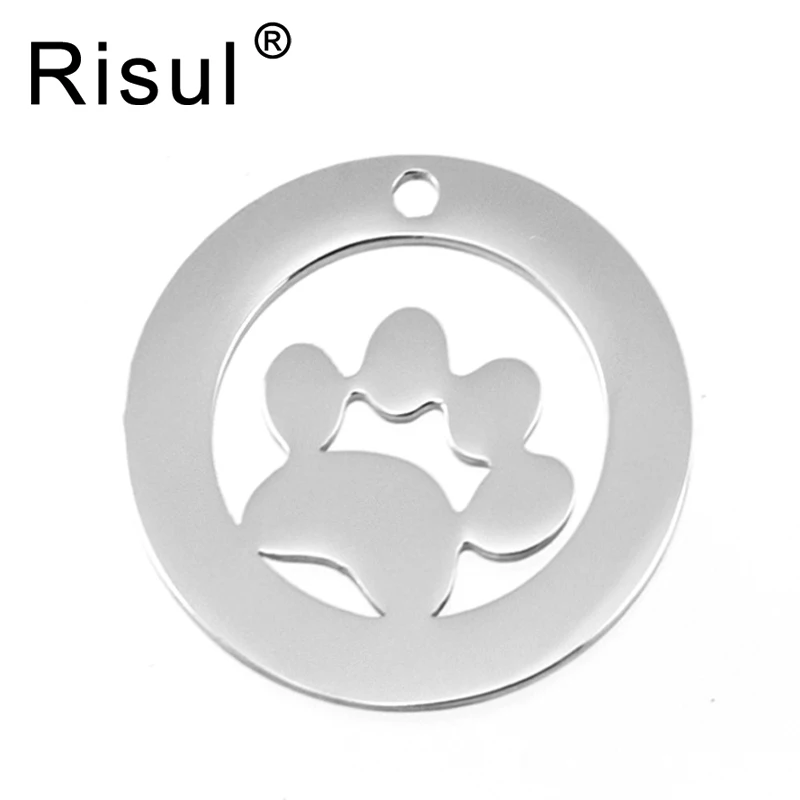 

Risul dog paw in annulus round charms personalized print pendant both sides mirror polished Stainless steel blank 50pcs