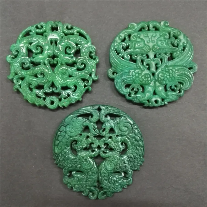 Charms Vintage Fashion Asia Ancient Sculpture Carving Art Pattern Green Semi Precious Stone Pendant For Necklace DIY Jewelry