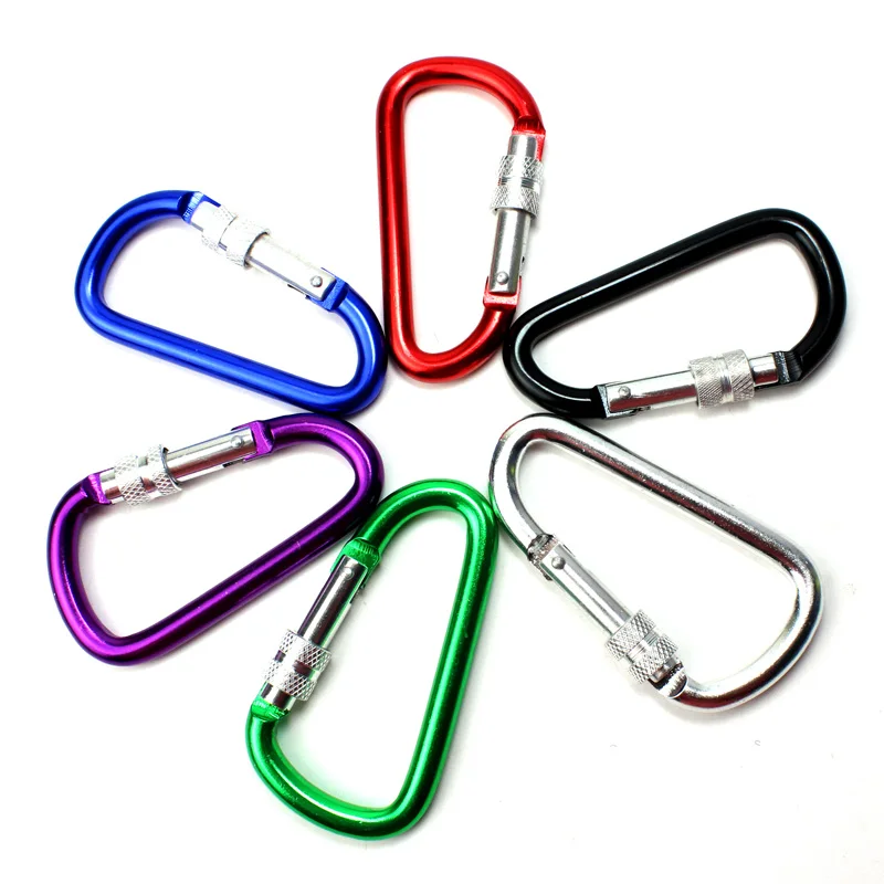 5Pcs 5# Aluminum Carabiner Snap Clip Hook Key Ring With Lock Hanger Keychain Bike Bottle Hiking Camping Carrying Locking Holder