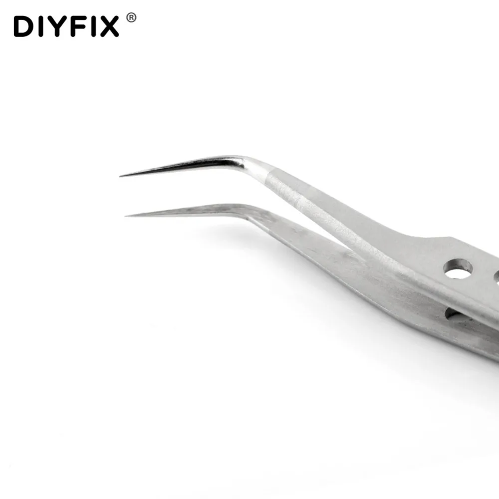 DIYFIX di Precisione Industriale Pinzette Anti-statica Etero Curvo Punte In Acciaio Pinze Riparazione Del Telefono Orologiaio Utensili A Mano Set