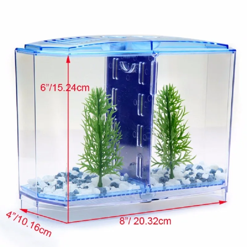 2 Size Acrylic Mini Aquarium Betta Fish Tank Aquarium Incubator Isolation Hatchery Mini Fish Bowl Reptile Cage Turtle House