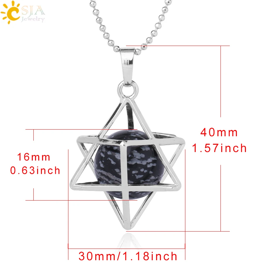 CSJA Natural Stone Hexagram Energy Pendants Necklace Religion Symbol Meditation Reiki Merkaba Pendant for Women Men Jewelry F876