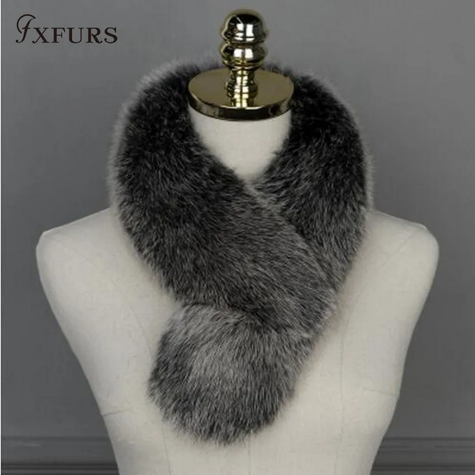 

FXFURS 2020 New Brand Real fox Fur Collar Scarf Womens Shawl Wraps Shrug Neck Warmer Black Stole Wholesale Ring Scarf with Clamp