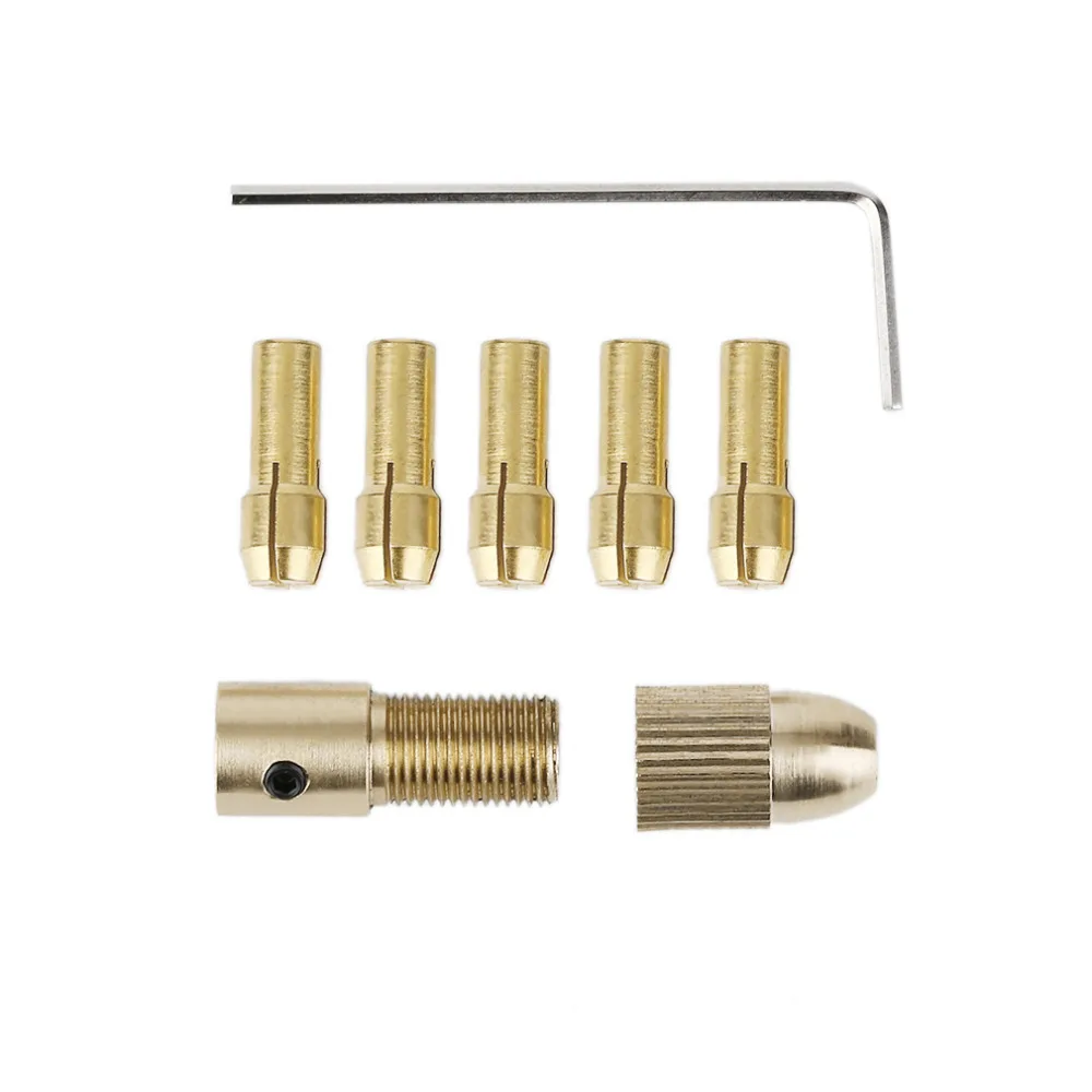 6pcs 0.5-3mm Copper Chucks and 2.35mm/3.17 Electric Drilling Bit Collet Micro Twist Drill Chuck Collets Power Tools High Quality