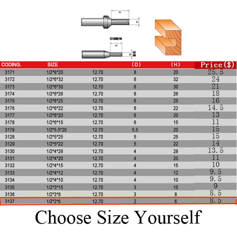 1/2*2*6 Houtbewerking Router Bit Hardmetalen Cnc Cutter Tct Straight Bit Tideway 3137